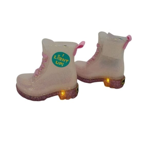 Light-Up Glitter Pink Kids Boots With Pink Laces & Glitter Sole By Western Chief - Picture 6 of 9
